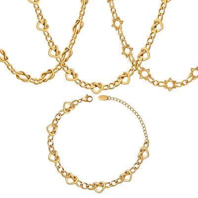 China Romantic Korean Star Heart Central Institute of Statistics Water Proof Knot Chain Necklace Bracelet Stainless Steel Jewelry Set for sale