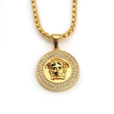 China Hiphop 18k Gold Plated Stainless Steel Mens Womens Crystal Medusa Pendant Necklace For Hiphop Jewelry for sale