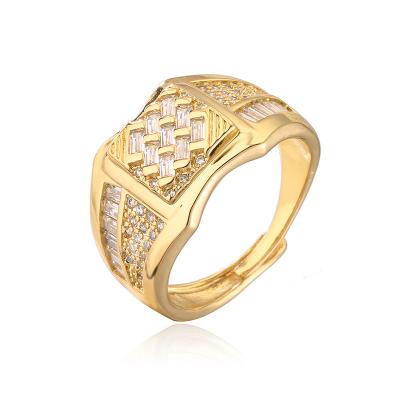 China Cool Men's Hiphop 18K Zircon Adjustable Cabochon 18K Gold Plated Zircon Jewelry Ring for sale