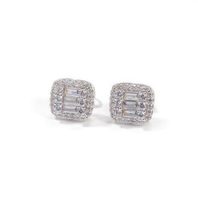 China Hiphop Personality T Zircon Silver 925Sterling Gold Plated Simple Fashion Hip Hop Square Stud Earrings for sale