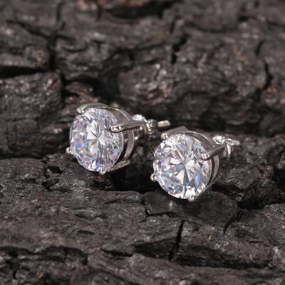 China Hiphop Big Classic Hip-Hop Round Zircon 925 Sterling Silver Hypoallergenic Men And Women Silver Stud Earrings for sale