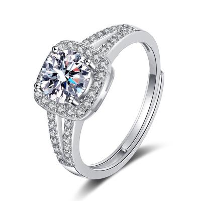 China CLASSIC Wedding Opening Four-claw Ring Engagement Jewelry 1 Carat GRA Moissanite 925 Silver Square Ring for sale