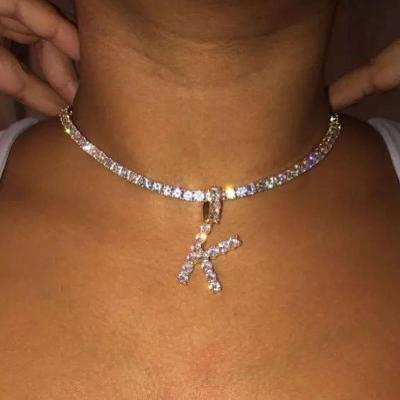 China FASHIONABLE Big 26 Pendant 5mm Diamond Personality Hip Hop DIY Rhinestone Initial Women Shape Jewelry Necklaces for sale