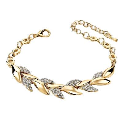 China Bohemia Style Adjustable Rhinestone Bracelet 18K Gold Plated Leaves Charm Bracelet For Women Girls for sale