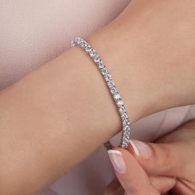 China Hiphop Women Fashion Sparkling Jewelry Zircon Tennis Chain 5mm Diamond Bling Silver Plated Bracelet for sale