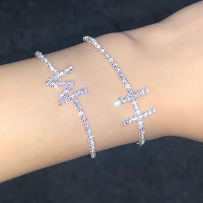 China Hip Hop Alphabet Hip Hop Initial 26 Charm Tennis CZ Gemstone Bracelet Jewelry With Letter Accessories Bracelet for sale