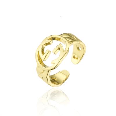 China Hiphop Gold Filled Retention Hip Hop Designer Jewelry Irregular Geometric Open Adjustable GG Ring for sale