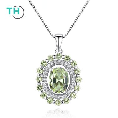 China Women Romantic Peridot Box Aberdeen Chain Fashion Design Sense S925 Green Gemstone Pendant Necklace for sale