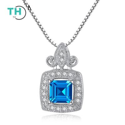 China European and American fashion luxury blue gemstone romantic pendant necklace S925 Sterling Silver for sale