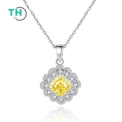 China Romantic Luxury Yellow Sterling Silver Gemstone And Zircon Flower Shape Pendant Chain 925 Necklace for sale