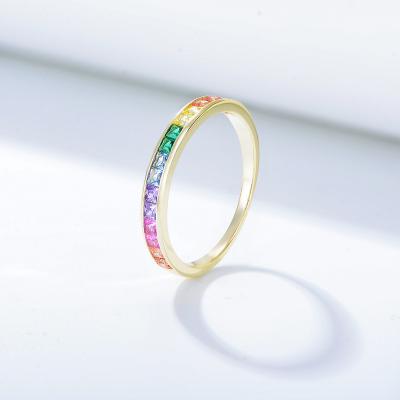 China Trendy Ladies Fashion Jewelry Setting Rainbow Micro Square Zircon Diamond 925 Sterling Silver Ring for sale