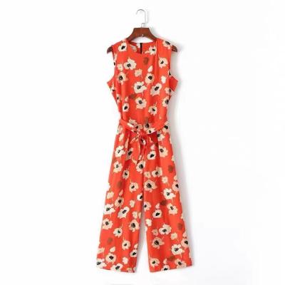 China QUICK DRY women clothing export sleeveless stylish women overalls printed overalls beach wide leg pants for sale