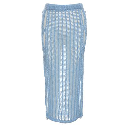 China Breathable Solid Breathable Cavity See Through Mesh Maxi Skirt Dress Long Women Skirts for sale