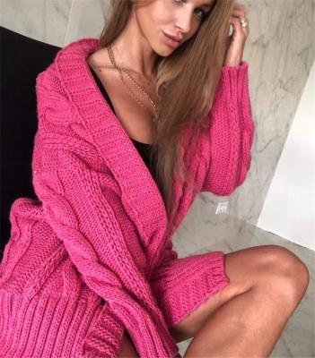 China Loose Twist Solid Color Long Cardigan Sweater Fashion Sweater Coat QUICK DRY Long Cardigan Sweater For Women for sale