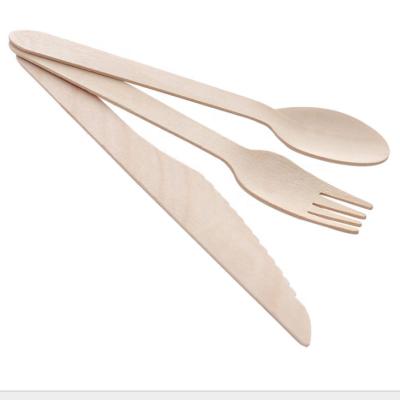 China China Disposable Wooden Cutlery Set Biodegradable Wooden Utensils Eco Friendly Compostable Cutlery Spoon Forks Knives Fruit Forks for sale