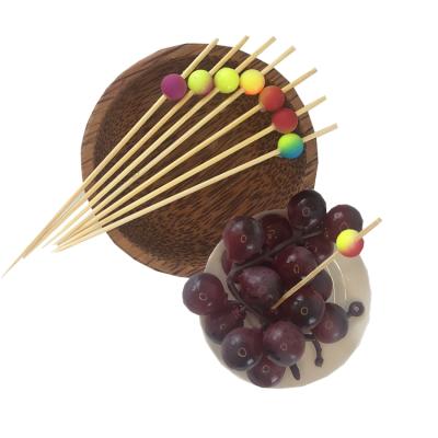 China Stocked 100 Pcs China Supplier Wholesale Cheap Beaded Bamboo Picks With Beads Decor Bamboo Grill Skewers for sale