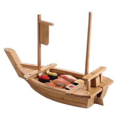 China Viable Wholesale High Quality Wooden Sushi Boats Wooden Sushi Factory Kitchen Deck Japanese Bridge Sashimi Serving Tray Plate for sale