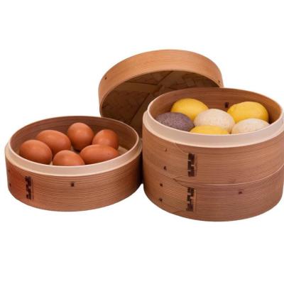 China 10 Inch Wholesale Viable 2 Tiers Dim Sum Vegetable Bamboo Steamer Meat Dumplings Wooden Steamer for sale