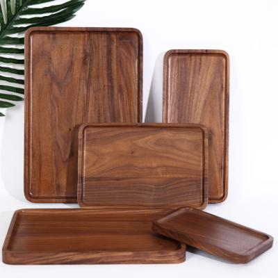 China China Wholesale Black Walnut Breakfast Pizza Tray Fruit Snack Tray Square Wood Stain Solid Wood Tableware Tray for sale