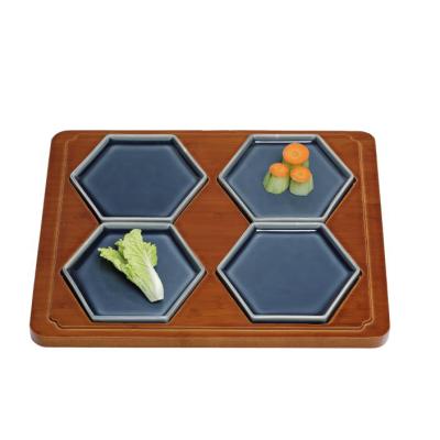 China Sustainable Factory Traditional Chinese Bamboo Tray Ceramic Dish For Kitchen for sale