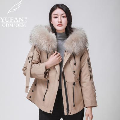 China 2023 YuFan Morandi Saturation Custom OEM ODM Winter Fox Fur Collar Breathable Hooded Coat Low Down Parka Coat For Women for sale