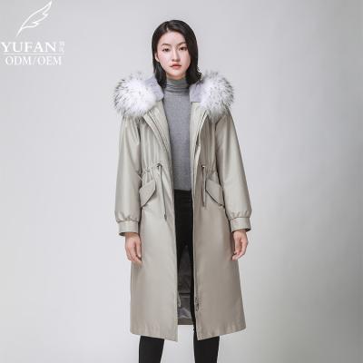 China YuFan size 2023 custom OEM ODM breathable ladies long parka down coat fashion down parka down jacket for sale