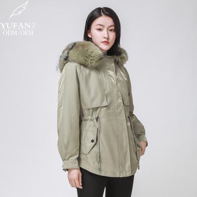 China New 2023 YuFan Fashion Army Green Custom Breathable OEM ODM Winter Down Parka Coat Ladies Mid Length Down Warm Windproof Parka Jacket for sale