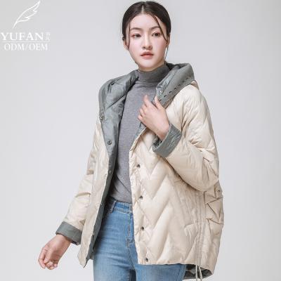 China 2023 YuFan design custom OEM ODM breathable winter fashion new hooded down jacket coat ladies casual down coat color matching for sale