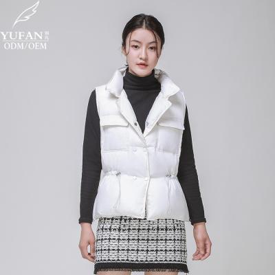 China New 2023 YuFan Custom Drawstring OEM Winter Breathable ODM Size Down Vest Ladies Stand Collar Front Pocket Puffer Down Vest for sale