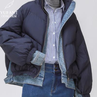 China Winter Women Ladies Fleece Faux Fur Overcoat Long Sleeve Breathable Casual Patchwork Denim Thick Cardigan Women Down Jackets Coats for sale