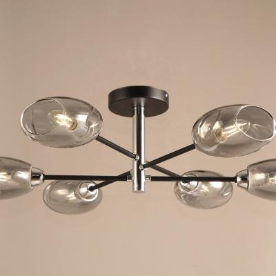 China 2021 New Hot Sale 6 Bulbs Small Smoky Gray Modern Pendant Lamp Suspended Glass Chrome Bedroom Ceiling Light for sale