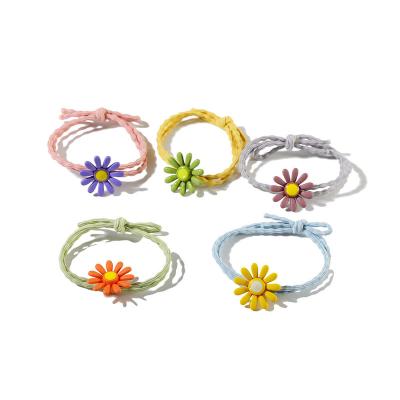 China Wholesale Hot Girl's Hair Decoration Pretty Selling Flower Shape Elastic High Quality Nylon Hair Rings For Girls for sale