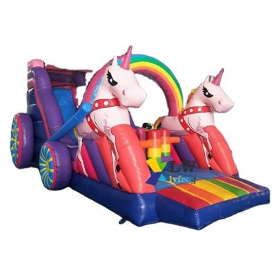 China Princess Indoor Inflatable Trolley Games Moonwalk Jumper Bouncer Princess Inflatable Slide For Kids for sale