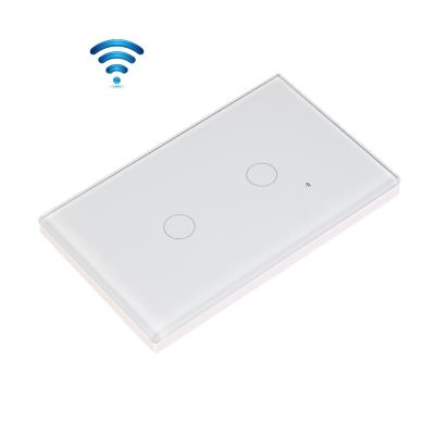 China Glass+PC 2021 New Wifi Smart Wall Touch Switches Tuya Smart Wifi Glass Lamp Switch 2 Strip USA for sale