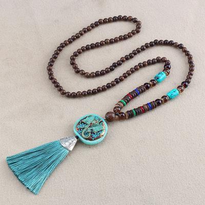 China Romantic Mala Bead Boho Necklaces Lucky Jewelry Buddhist Tassel Boho Necklace Pendant Ethnic Hippie Men Dangle Women Long for sale