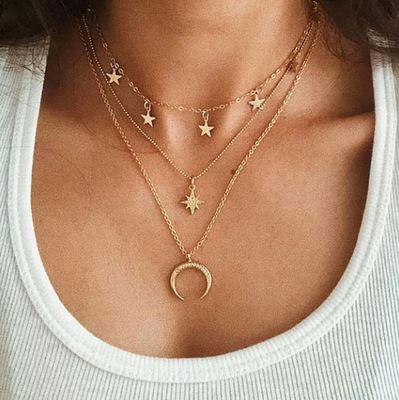 China 2020 Trendy Mixed Top Selling Multi Layer Moon Star Choker Necklace For Women Mix Chains Alloy Gold Plated Jewelry for sale