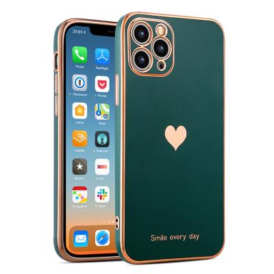 China Anti-drop Factory Outlet Love Heart Phone Electroplating Case For Iphone 13 Cell Phone 13mini Case for sale