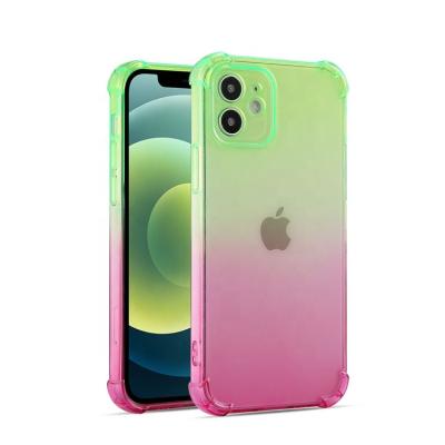 China Suitable Anti-drop Max Gradient Color Mobile Phone Case iPhone 13 12 to Pro Mini 11 Reinforced Shock Absorption TPU Air Cushion for sale