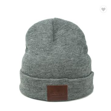 China Grey Female Beanie Hats / Merino Wooly Beanie Hat With Custom Leather Label for sale