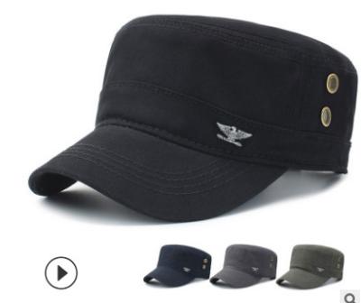 China Black Flat Top Adjustable Strap Military Cadet Cap Polyester / Cotton Material for sale