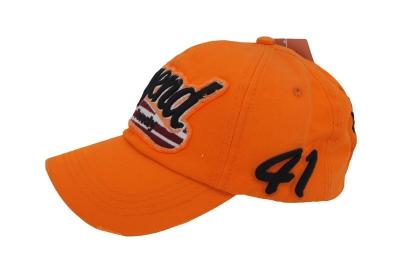 China Orange Applikation Druckbaseballmützen mit Logo-Baumwollstoff 100% zu verkaufen