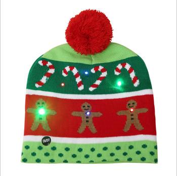 China Os tampões relativos à promoção dos produtos das meninas/fizeram malha o piscamento iluminado diodo emissor de luz dos chapéus do Natal do Beanie à venda