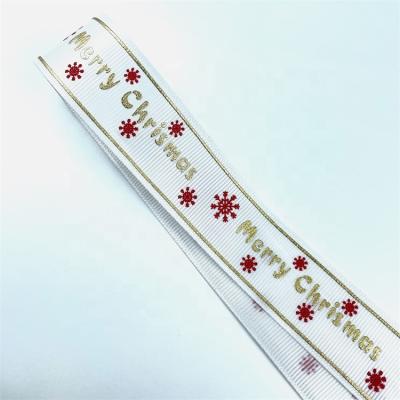 China High Tenacity Printing Yarn Ribbon Silk Bow Wired Merry Christmas Grosgrain Gift Ribbon for sale