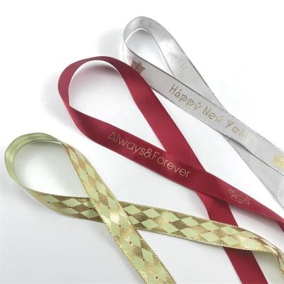 China Sustainable Ribbon With Logo Silk Yarn Ribbon Bow Merry Christmas Ribbon for sale