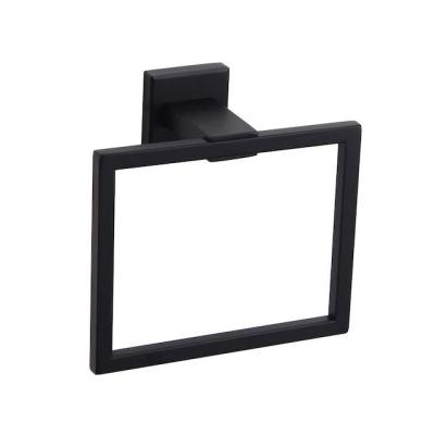 China Fashion Bathroom 304 Stainless Steel Shower Towel Hanger Towel Ring Square Black Towel Holder for sale