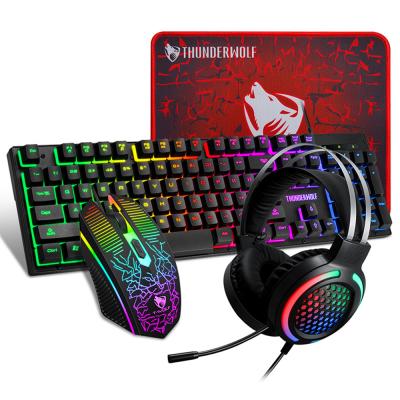 China Custom Cheap Entry Level 4 Gaming Notebook Mouse USB LED Keyboard Mouse Headset Custom Mouse Pad Combo IN 1 Game Package Set for sale