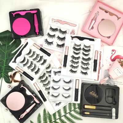 China Natural High Quality Customized Long Eyelash Packaging Magnetic Eyelashes With Eyeliner Handmade Magnetic False Eyelashes for sale