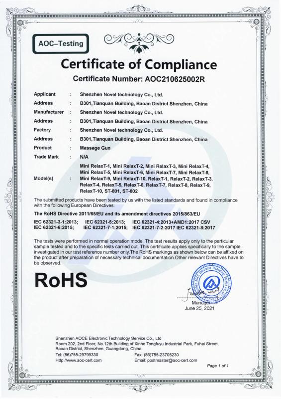 RoHS - Shenzhen Novel Technology Co., Ltd.