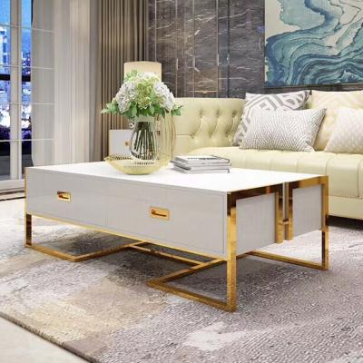 China Latest Extendable Stainless Luxury Home Furniture Italy Design Glass End Table Teapoy Coffee Table With Drawers for sale