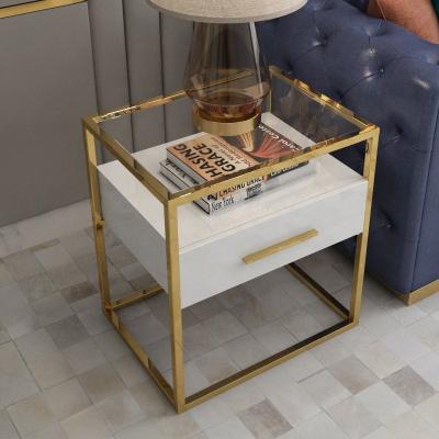 China Durable Modern Bedroom Living Room Stainless Steel Metal Corner Small Glass Coffee Table for sale